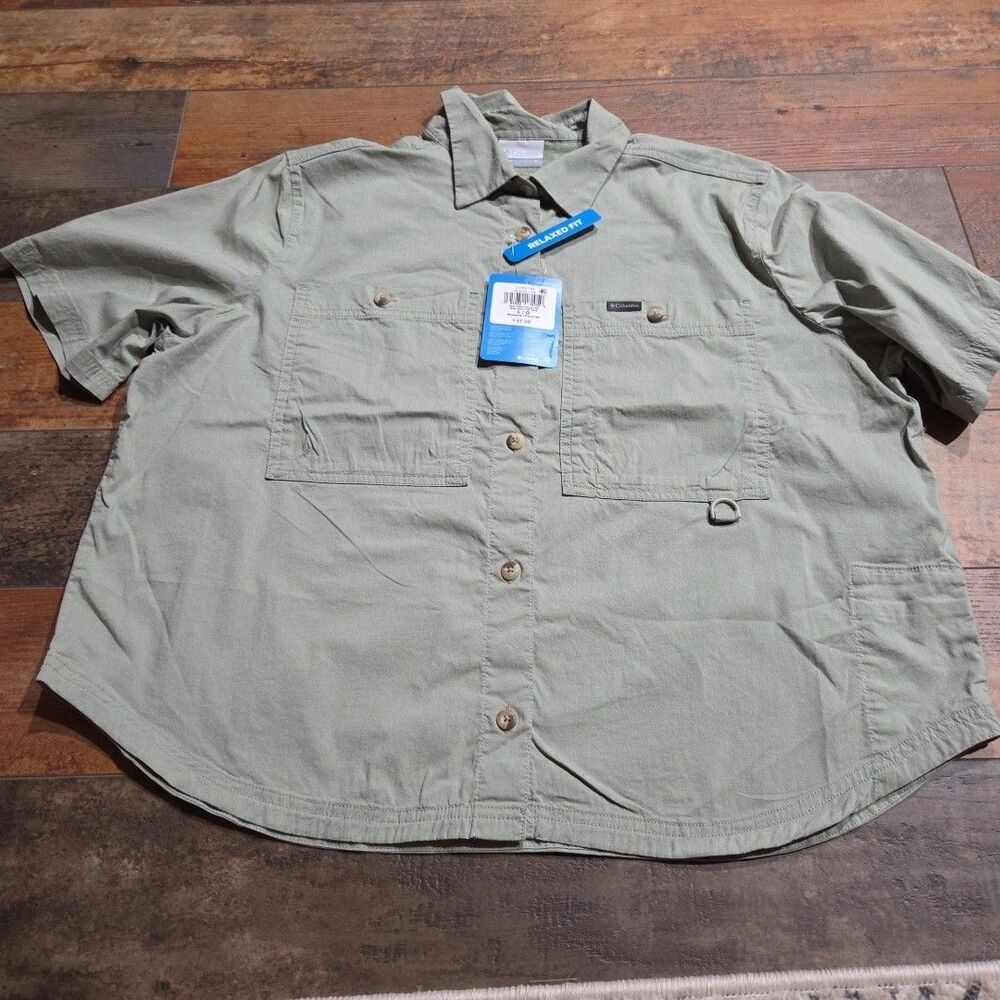 Columbia Womens Size M Green Brea Falls Woven Short Sleeve Button Up Shirt B19